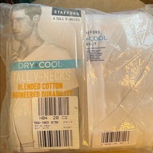 Stafford White Tall V-Neck T-Shirts 4 pack